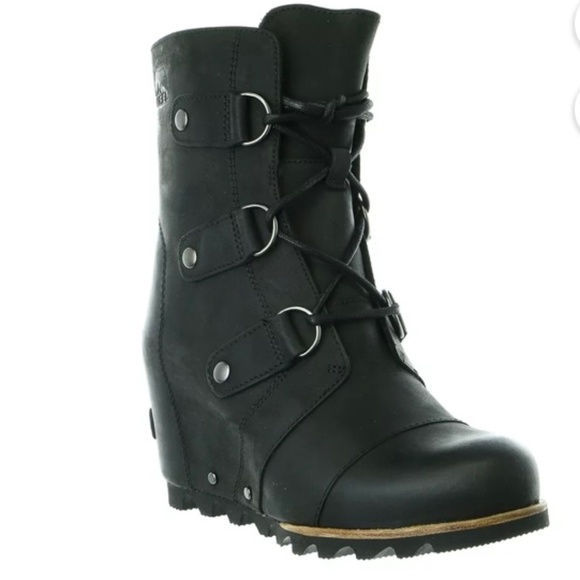 Sorel Black Leather Wedge Lace Up Women’s Size 8.5 - Picture 1 of 14